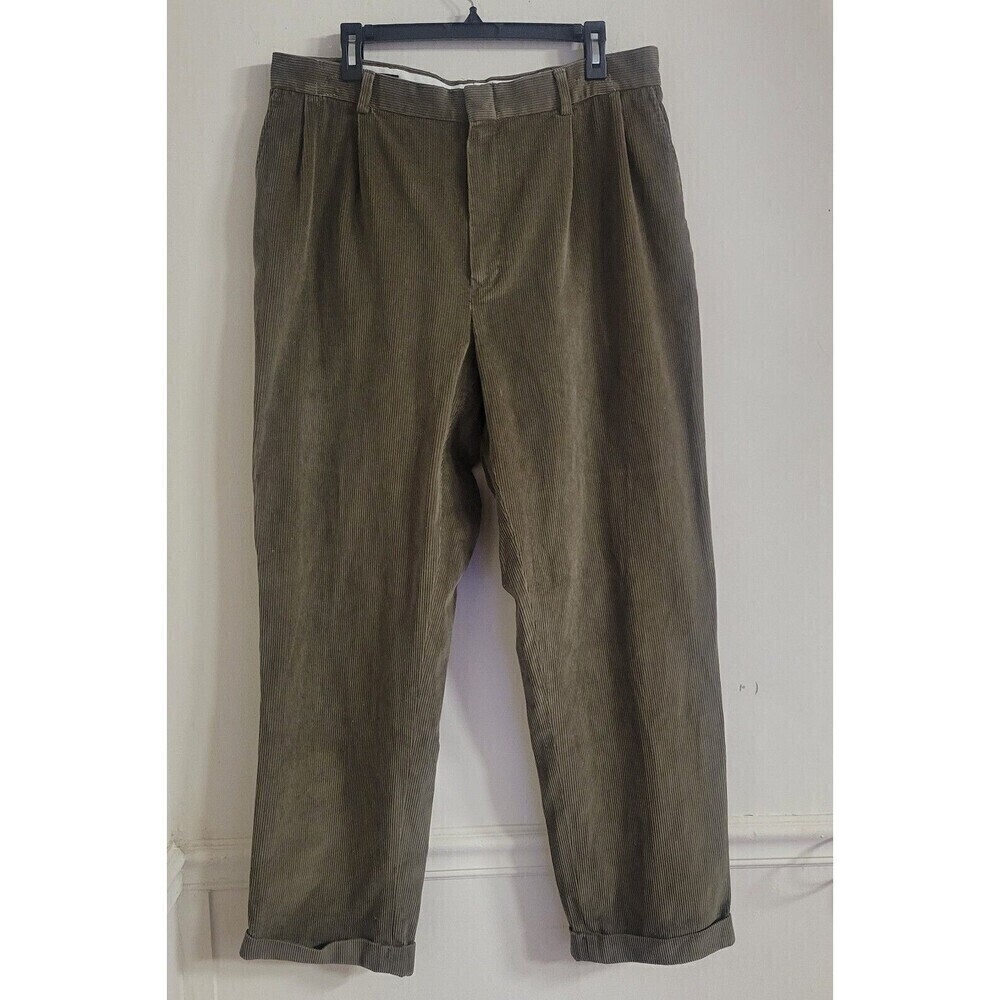 Lands' End‎ 36 X 31.5 Corduroy Pants Brown Pleated Cuffed Hem Traditional Fit